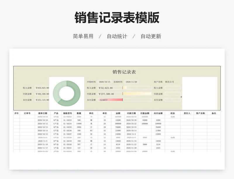 销售记录表模版
