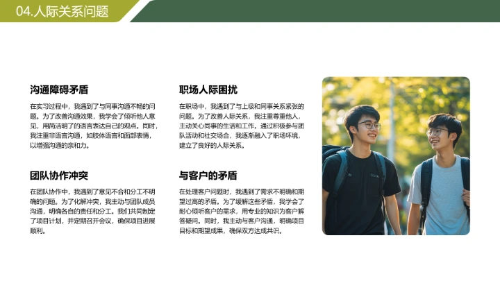 绿色简约风大学生暑期实习报告完整内容参考模板PPT