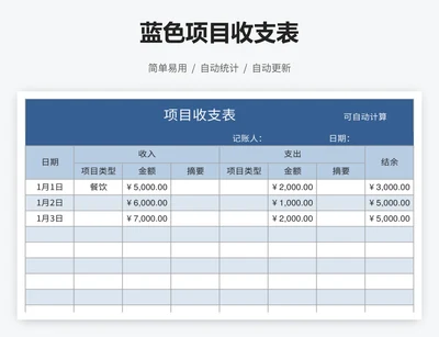 蓝色项目收支表