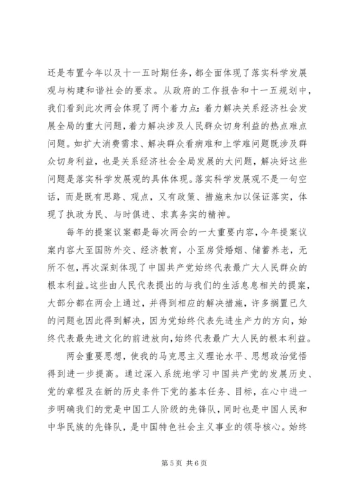 学习两会精神思想汇报20XX年.docx