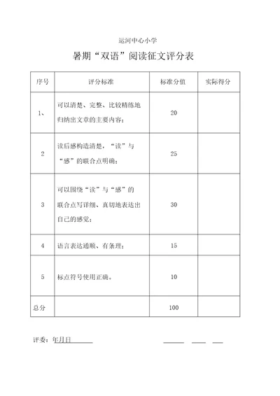 读后感想评分表