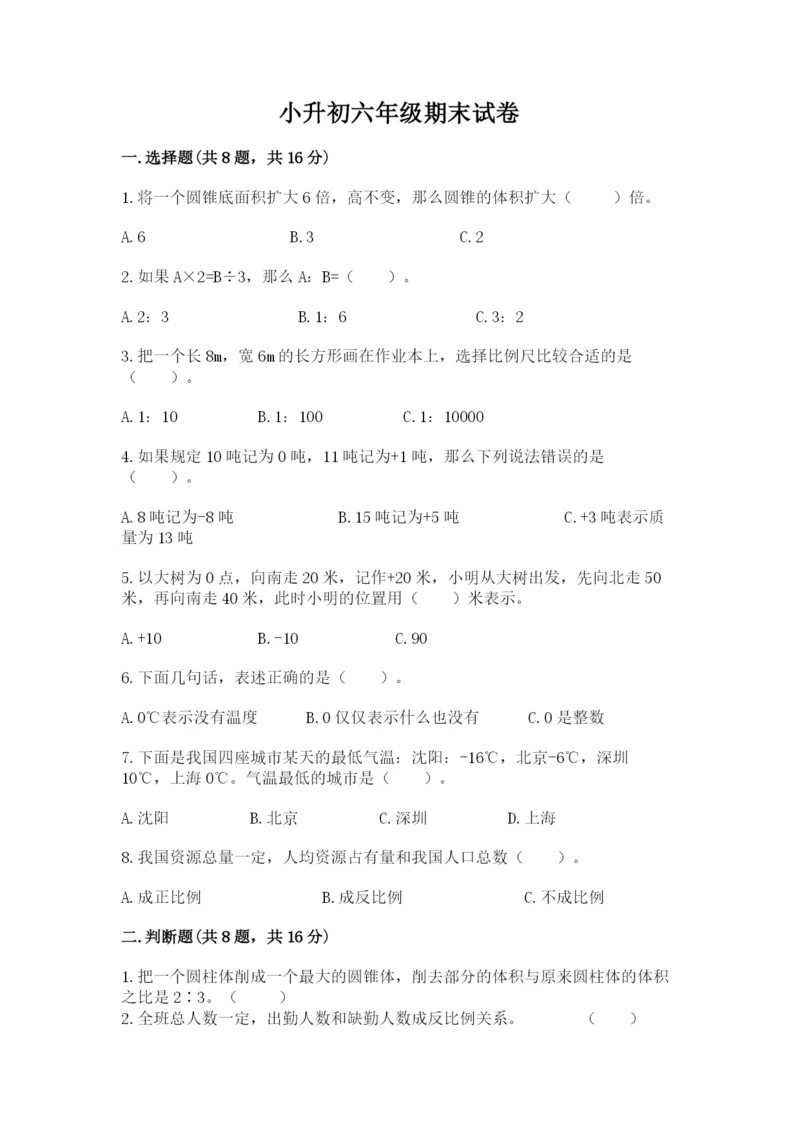 小升初六年级期末试卷精品【名师系列】.docx