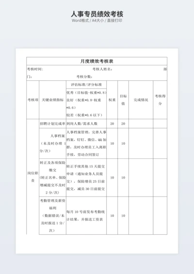 人事专员绩效考核