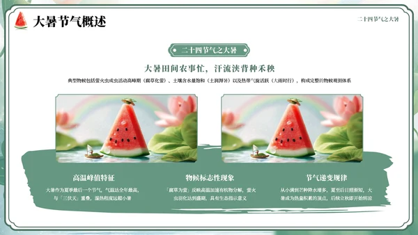 绿色小清新风二十四节气之大暑节气PPT模板