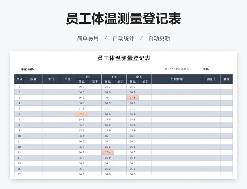 员工体温测量登记表