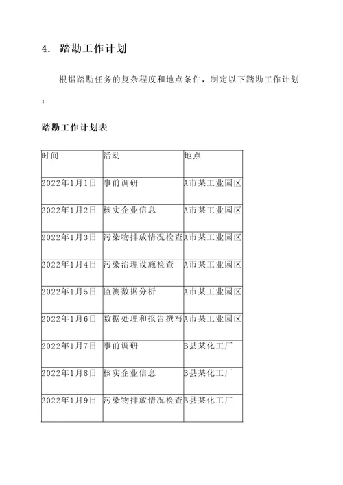 排污企业踏勘工作方案