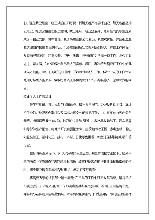 转正个人工作总结
