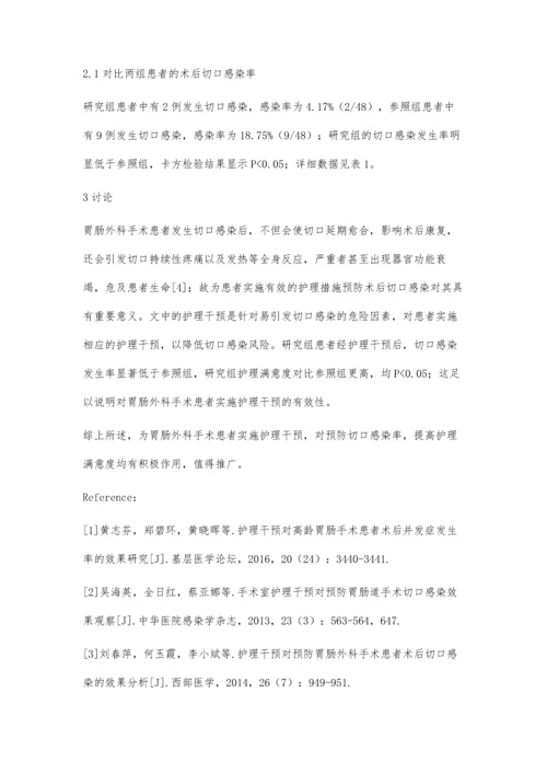 护理干预对预防胃肠外科手术患者术后切口感染的效果观察.docx