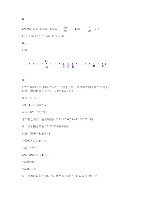 河南省平顶山市六年级下册数学期末测试卷含答案（最新）.docx