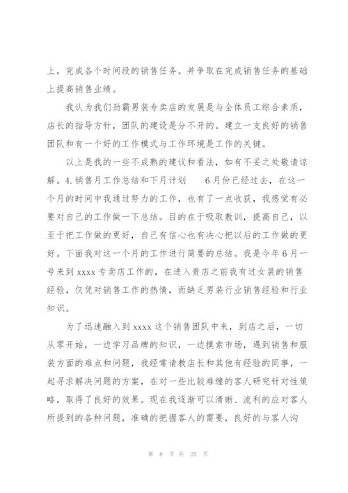 销售月工作总结和下月计划10篇.docx