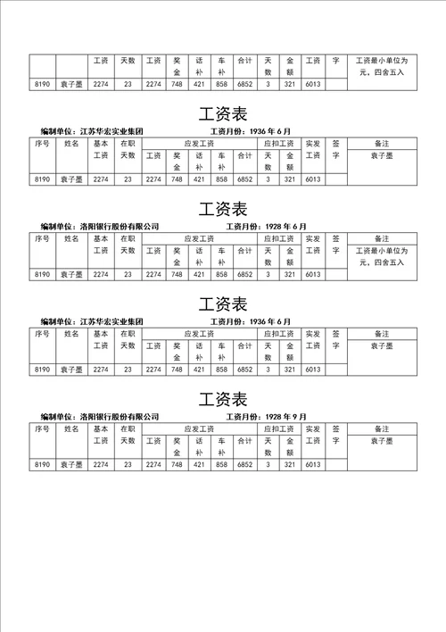 公司工资表模板3篇