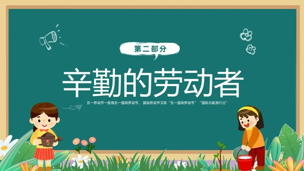 绿色清新黑板风卡通儿童致敬劳动者劳动最光荣五一劳动节主题班会