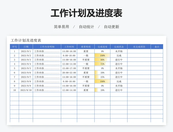 工作计划及进度表