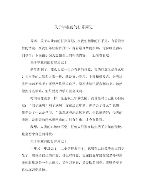 关于毕业前的打算周记