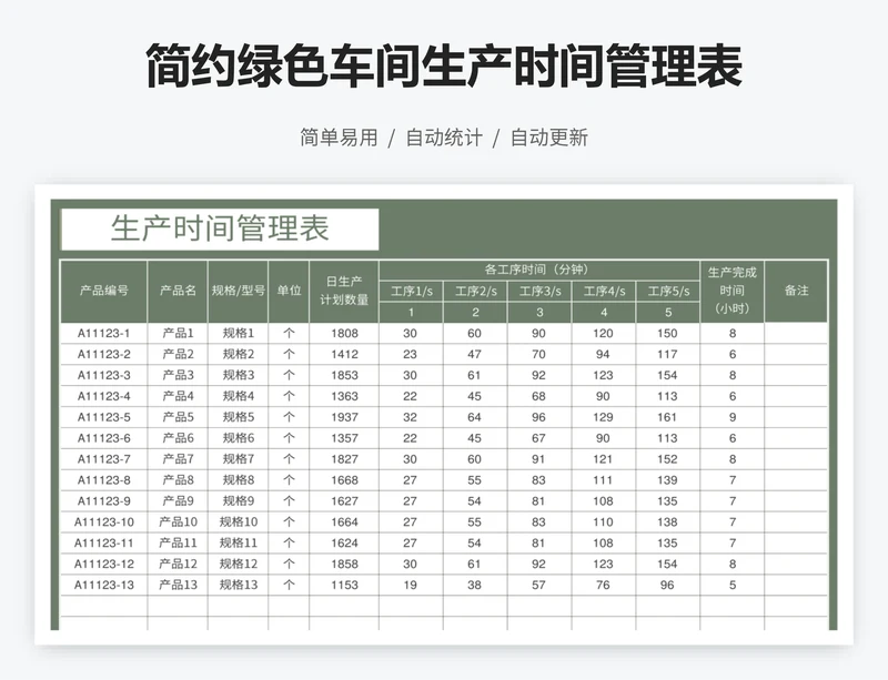 简约绿色车间生产时间管理表