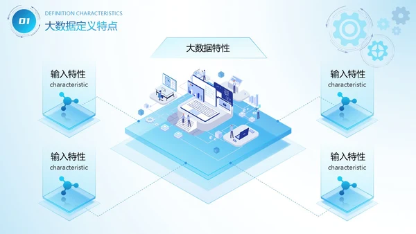 蓝色互联网科技风商务风AI拥抱数据开启变革商务通用PPT模板大数据