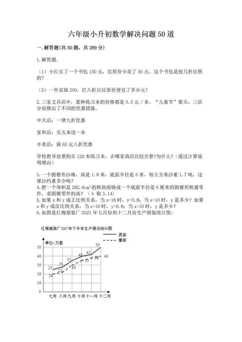 六年级小升初数学解决问题50道含完整答案【夺冠】.docx