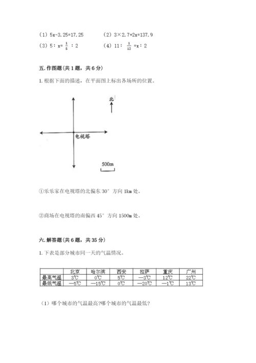 小学六年级下册数学期末卷附参考答案（考试直接用）.docx