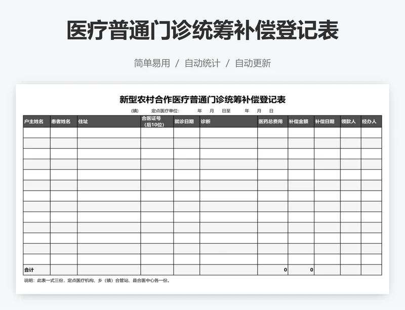 医疗普通门诊统筹补偿登记表