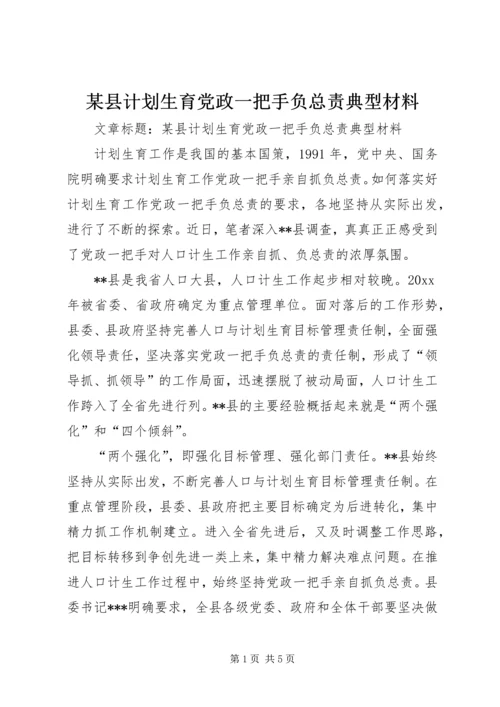 某县计划生育党政一把手负总责典型材料.docx