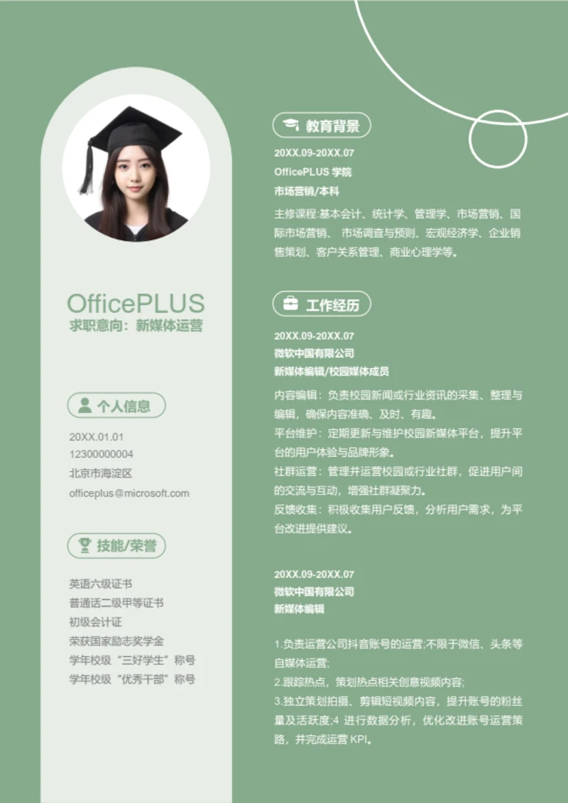 新媒体运营岗位简历模板