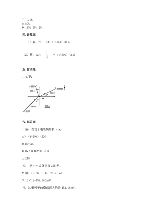 小学六年级上册数学期末测试卷含答案（精练）.docx