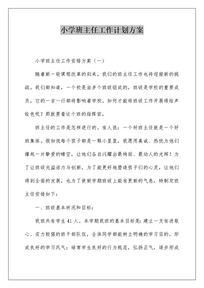 小学班主任工作计划方案