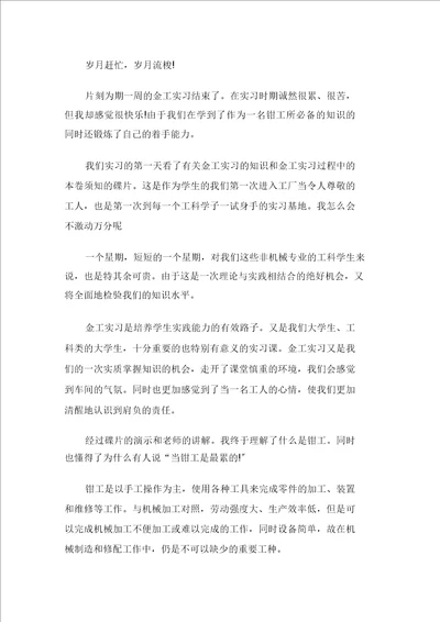 最新大学生金工实习优秀总结