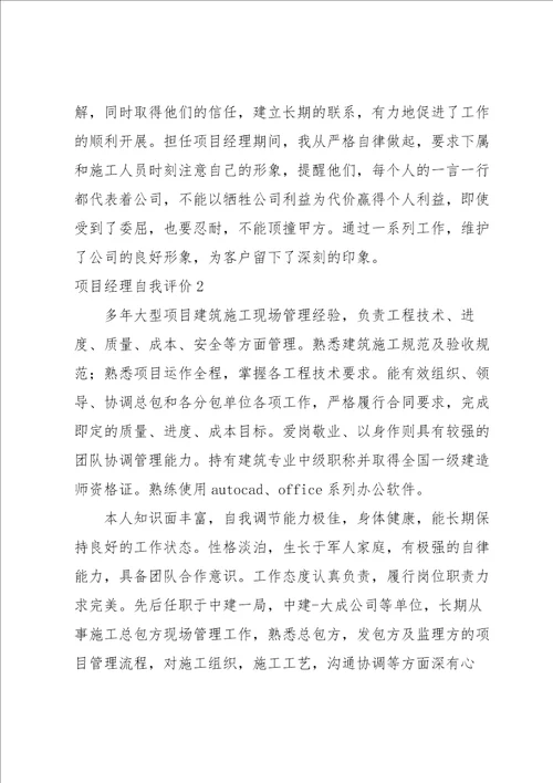 项目经理自我评价