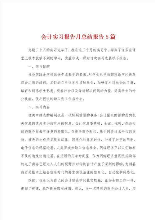 会计实习报告月总结报告5篇