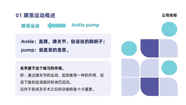 蓝色系紫色系简约风踝泵运动健康宣教培训ppt课件