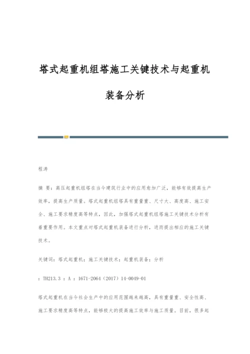 塔式起重机组塔施工关键技术与起重机装备分析.docx