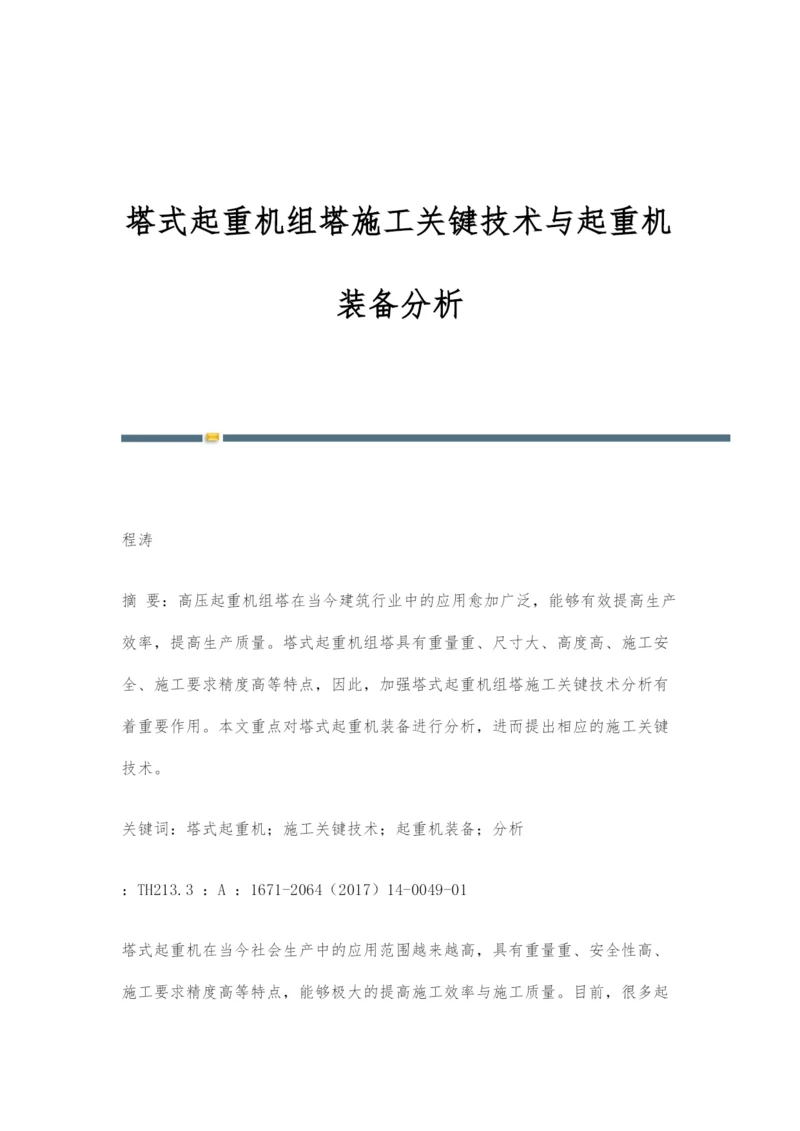 塔式起重机组塔施工关键技术与起重机装备分析.docx