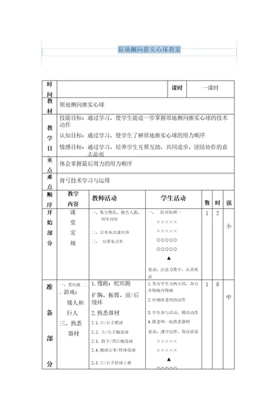 原地侧向推实心球教案