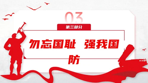 红色简约九一八国防教育PPT模板