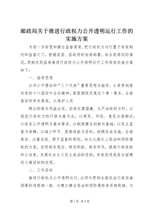 邮政局关于推进行政权力公开透明运行工作的实施方案.docx