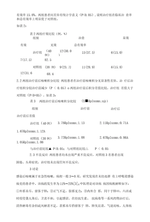 加味止嗽散治疗感染后咳嗽的临床疗效