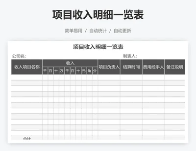 项目收入明细一览表