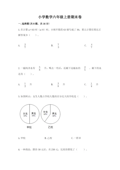 小学数学六年级上册期末卷附参考答案（轻巧夺冠）.docx