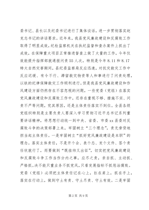 县委书记在全县党组落实党风廉政建设主体责任谈话会上的讲话.docx