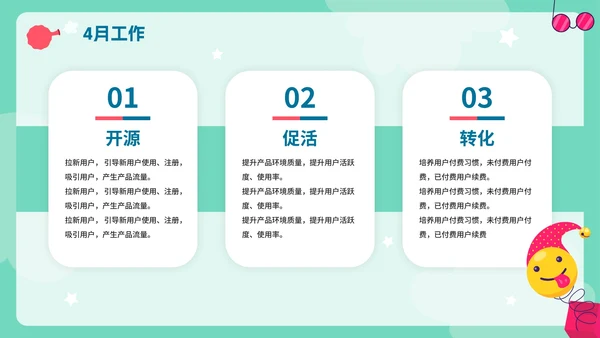 绿色卡通手绘愚人节4月你好工作计划PPT模板