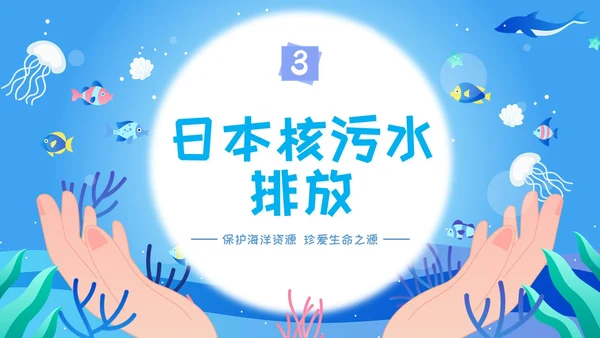 海洋保护主题插画学习讲座活动卡通蓝色环保简约核污水
