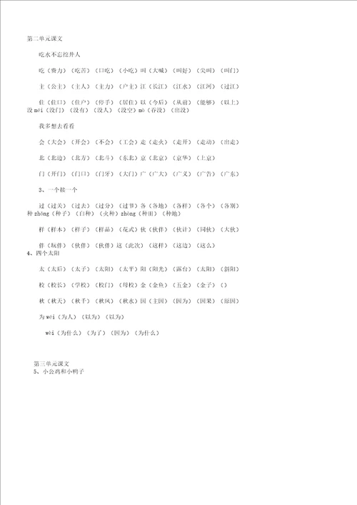 一年级教学下册语文生文字组词