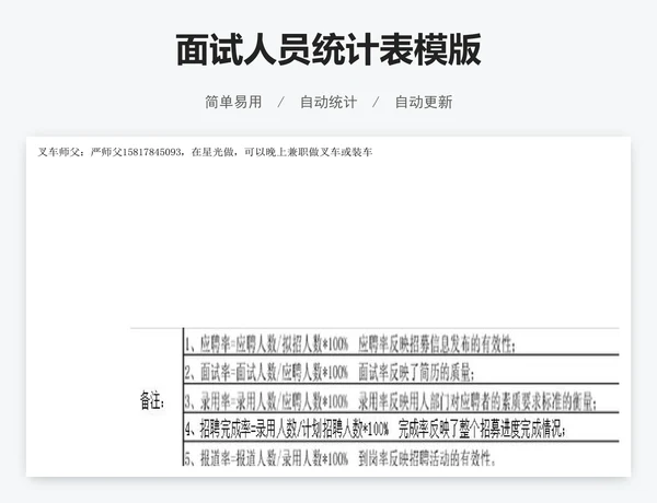 面试人员统计表模版