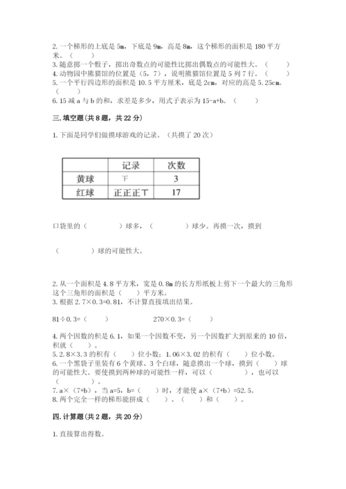 人教版五年级上册数学期末测试卷附答案【名师推荐】.docx