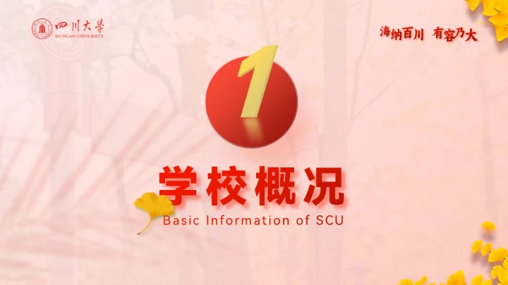 海纳百川有容乃大，四川大学银杏树通用PPT模板