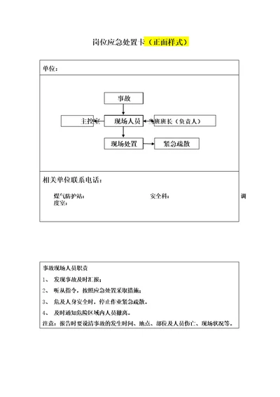 岗位安全应急处置卡模板及编制要求