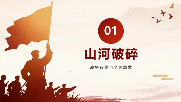 红色渐变党政中国风抗战胜利爱国主义教育PPT模板