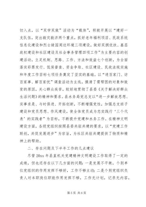 党建精神文明建设检查情况汇报.docx