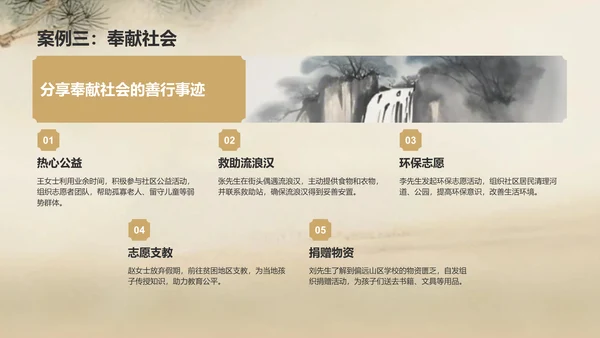 橙色复古风日行一善事迹分享与感悟PPT模板